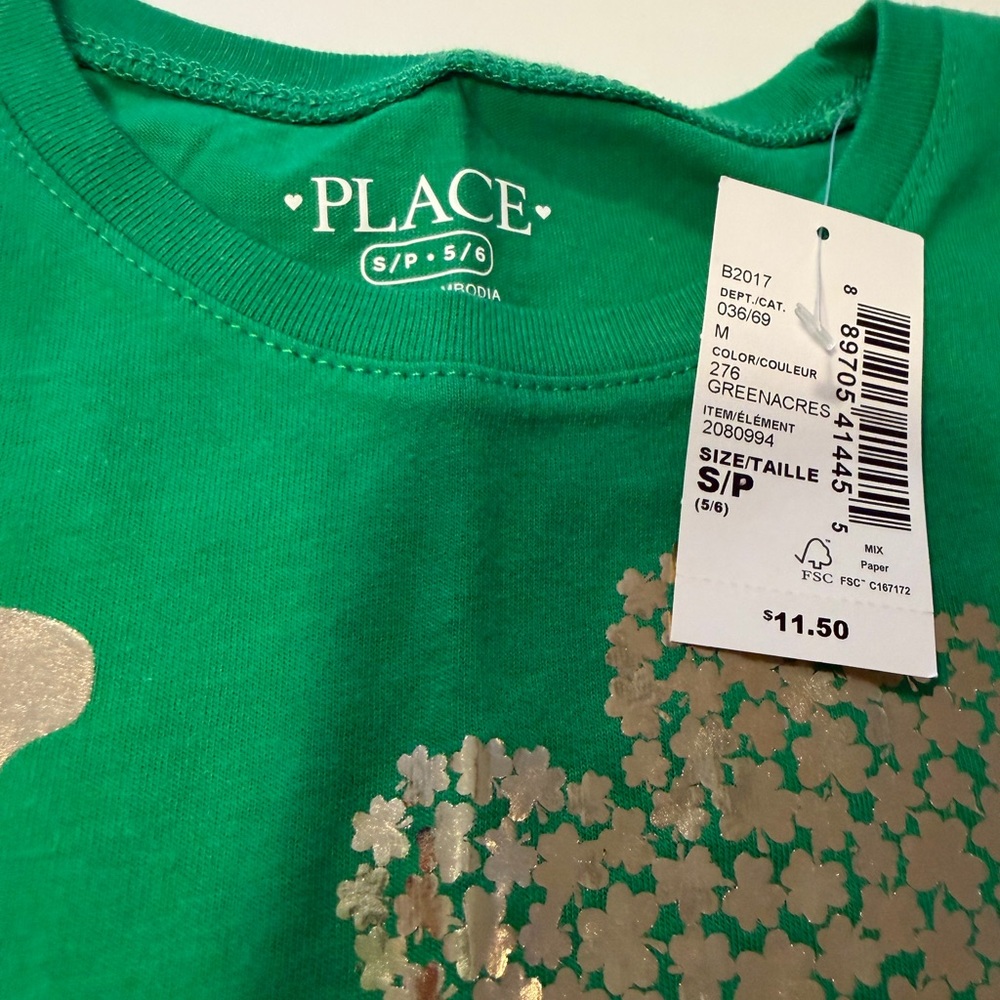 The Children’s Place Green St Patrick’s Day Tee with Clover Design - Picture 3 of 5